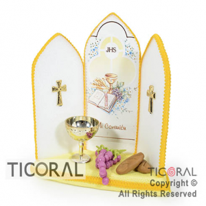 ADORNO ALTAR CON ESTAMPA DE COMUNION PORCELANA FRIA x 1